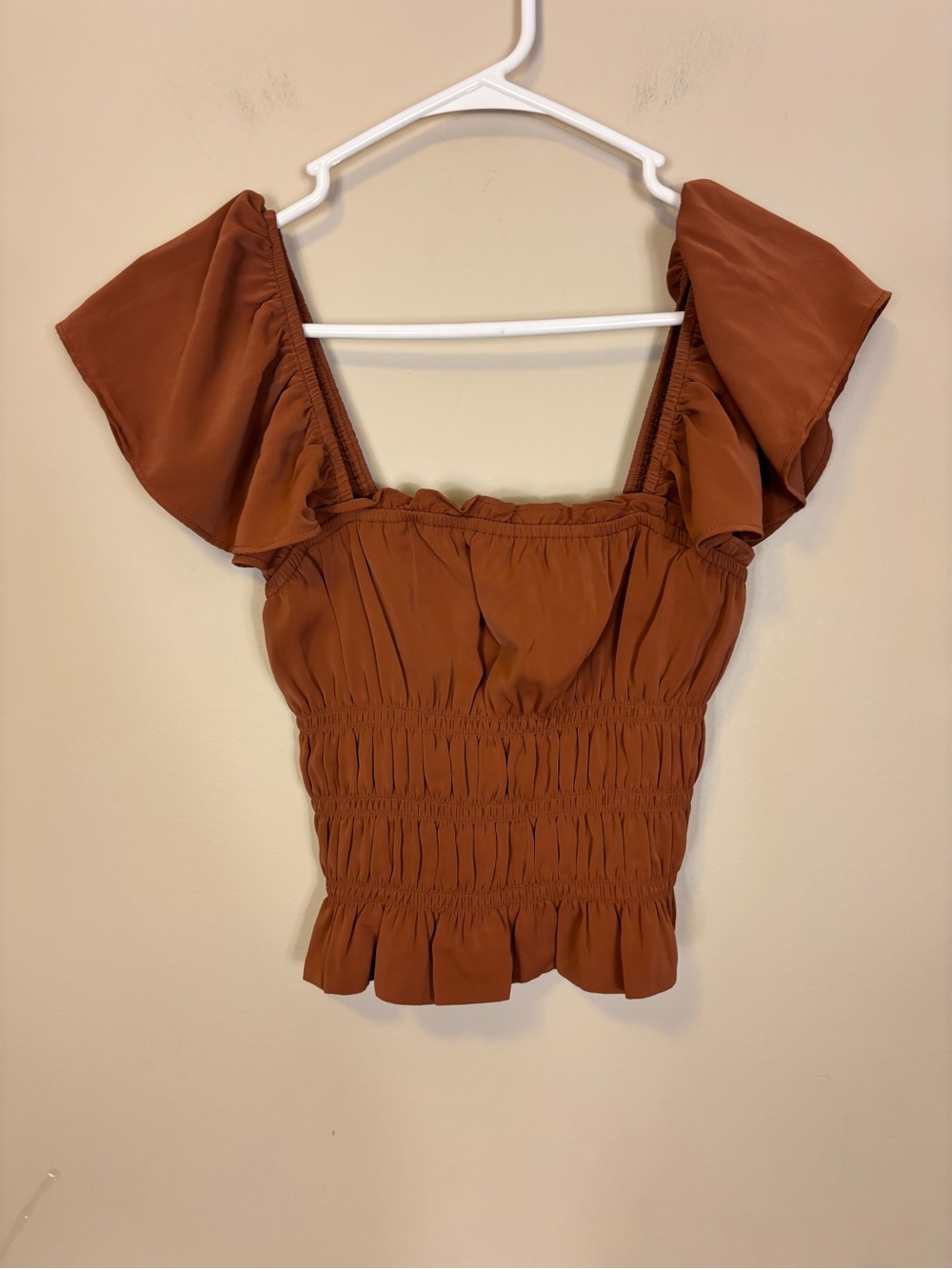 Abercrombie & Fitch Rust Brown Smocked Flutter-Sleeve Crop Top Small